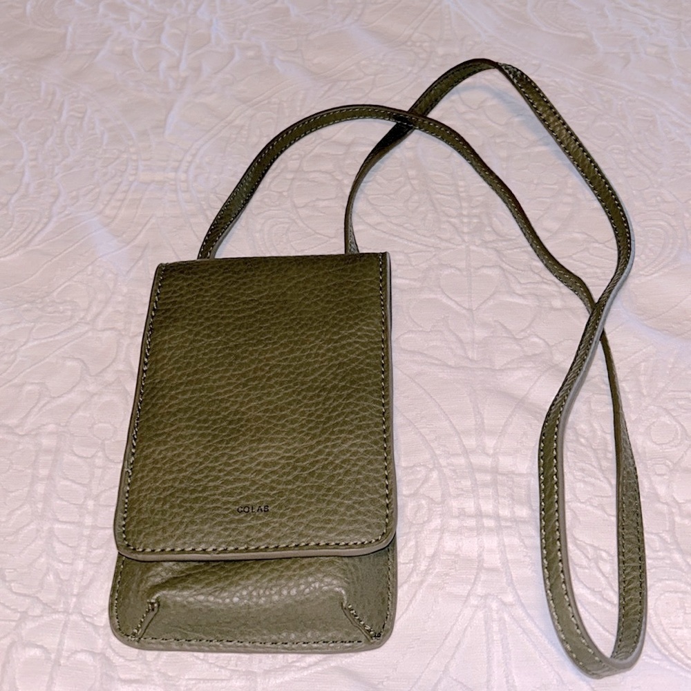 COLAB Faye Tech Crossbody Wallet Dark Olive Green. Slot for Phone.